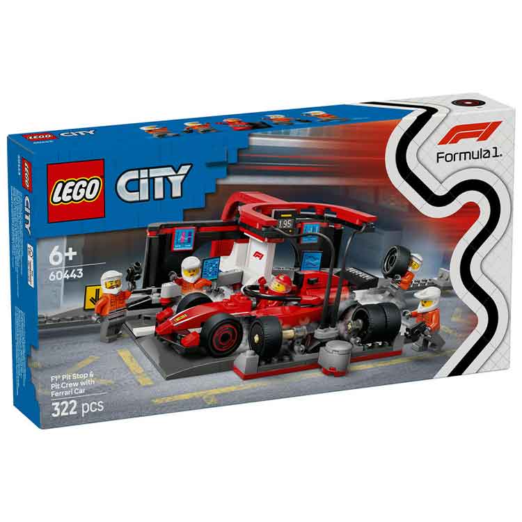LEGO 60443 F1 Pit Stop & Pit Crew with Ferrari Car