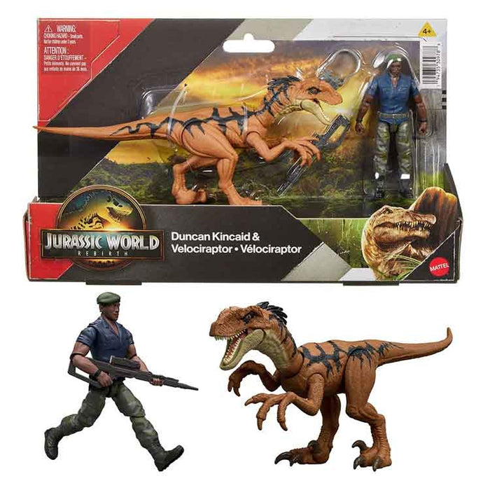 Jurassic World Rebirth Duncan Kincaid and Velociraptor Action Figure 2-Pack